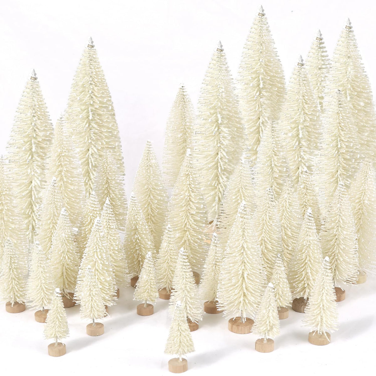 hatisan 30pcs Mini Christmas Trees Artificial Christmas Tree Bottle Brush Trees with Wooden Base for Christmas Decor Party Home Table Craft Decorations