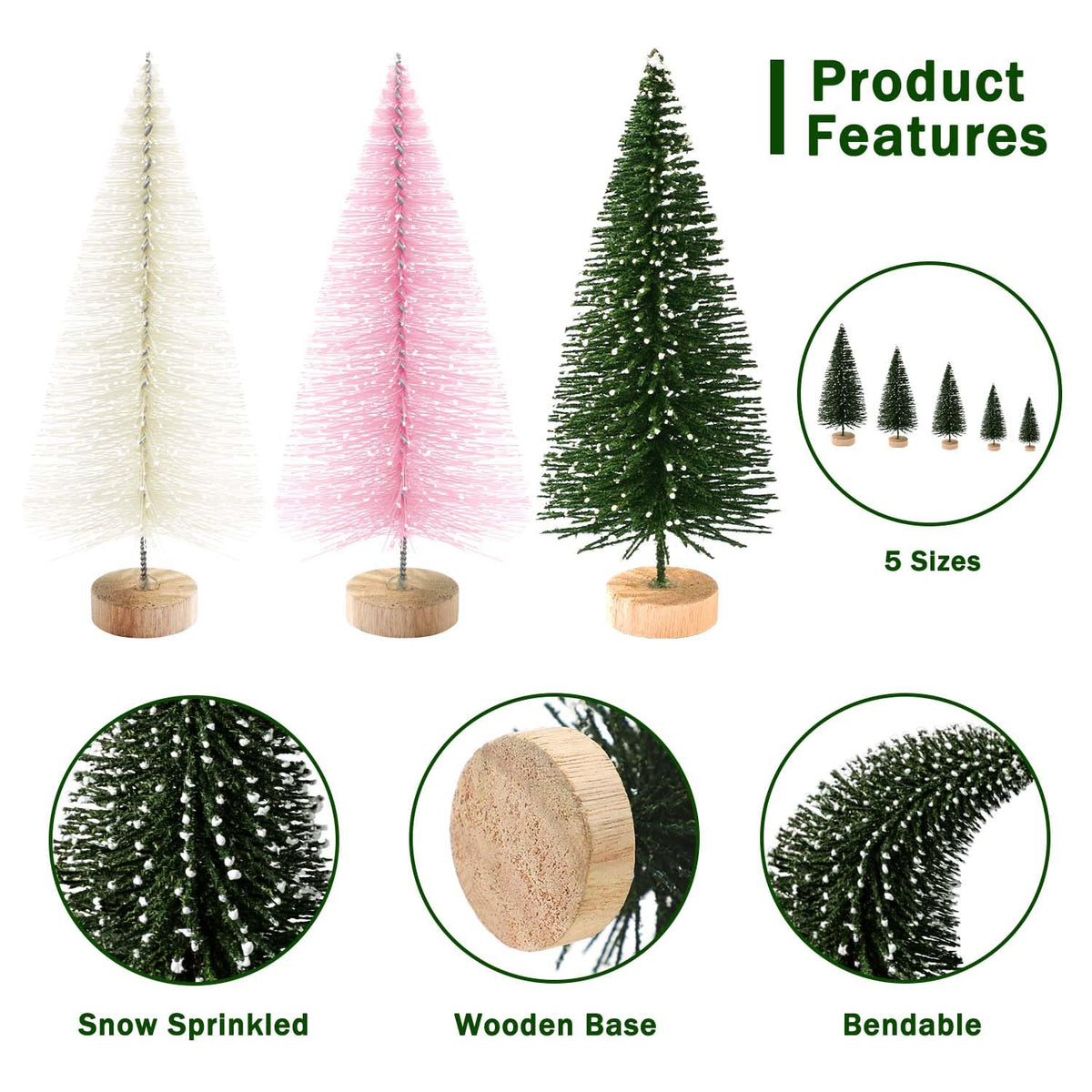 hatisan 30pcs Mini Christmas Trees Artificial Christmas Tree Bottle Brush Trees with Wooden Base for Christmas Decor Party Home Table Craft Decorations