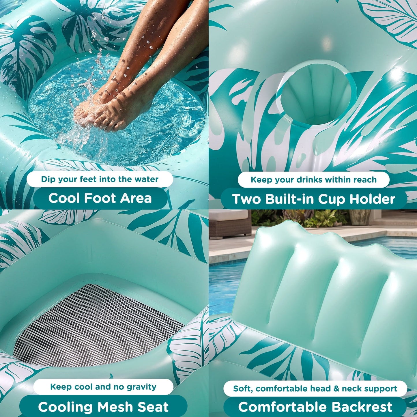Livhil Inflatable Pool Float, 2 Person Pool Floats for Adults, Double Inflatable Lounger Pool Raft with Backrest & Cup Holders, Summer Water Fun for Pool Beach Lake