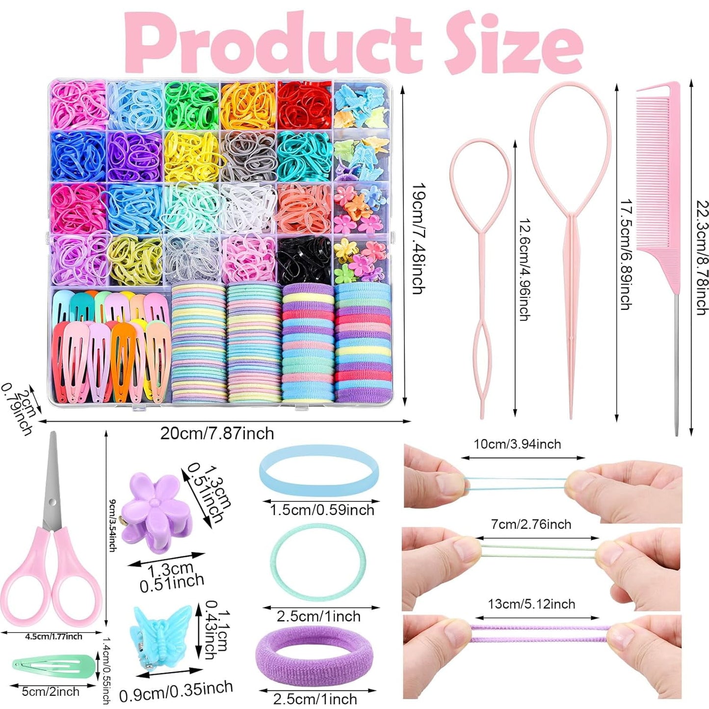 Livhil 24 Colors Hair Rubber Bands with Tail Hair Tools and Hair Clips, 1695 Pcs Elastic Small Hair Ties, Hair Accessories