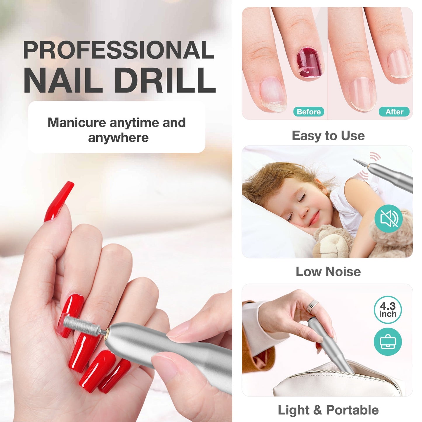 Livhil Electric Nail Drill Machine Nail File Portable Nail Tools with Nail Drill Bits Sanding Bands