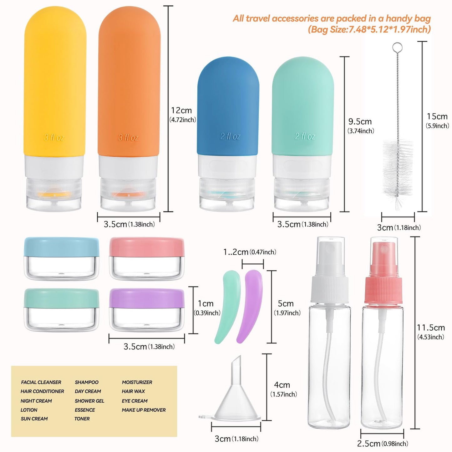 Livhil 16 Pcs Travel Bottles for Toiletries, Leak Proof Refillable Travel Containers, Travel Essentials Silicone Toiletry Bottles