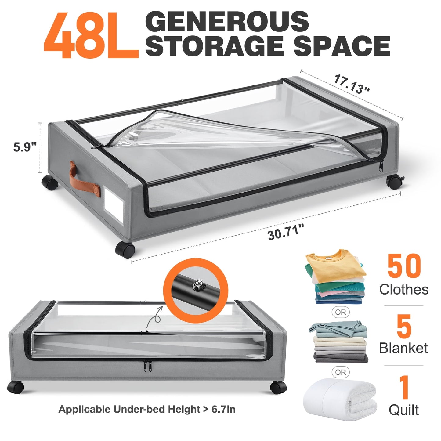 Livhil Under Bed Storage with Wheels, 2Pack Under Bed Storage Containers, Under Bed Shoe Storage and Bins  (Gray)