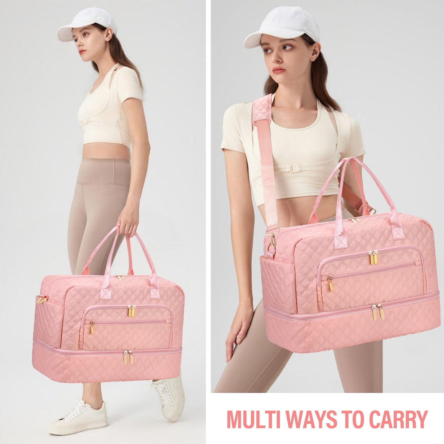 Livhil 2Pcs Large Women Travel Duffle Bag, Carry on Overnight Bag for Women Gym Bag with Shoe Compartment Weekender Travel Bag for Business Trips Sport Hospital