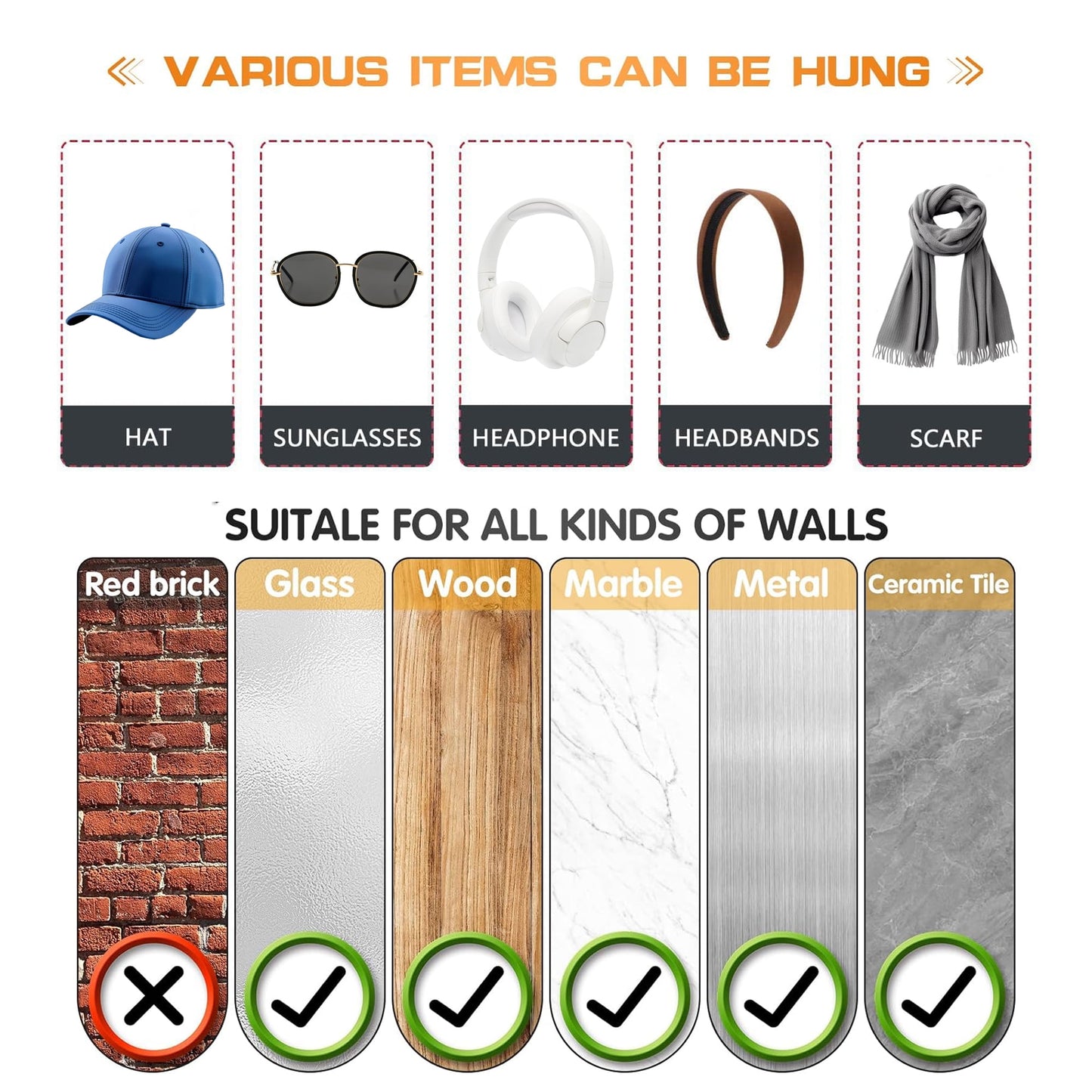 Livhil 24 Pack Adhesive Hat Hooks for Wall, Wide Brim Hat Holder Organizer, Strong Hold Hat Rack for Baseball Caps