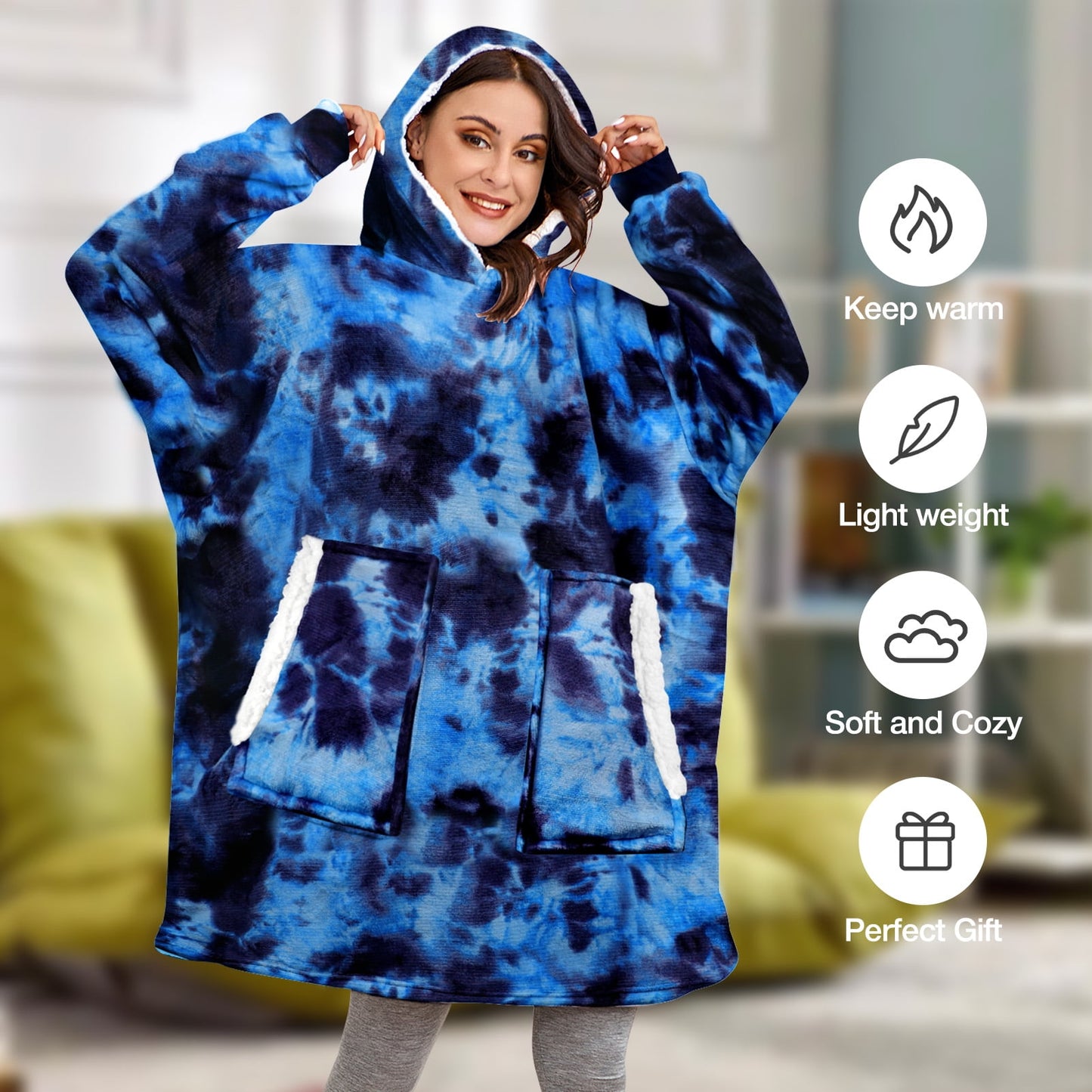 Livhil Wearable Blanket Hoodie Sweater, Blanket Sweatshirt with Sleeves Blanket Hoodies for Women Girls and Kids, Plush Hoodie Blanket