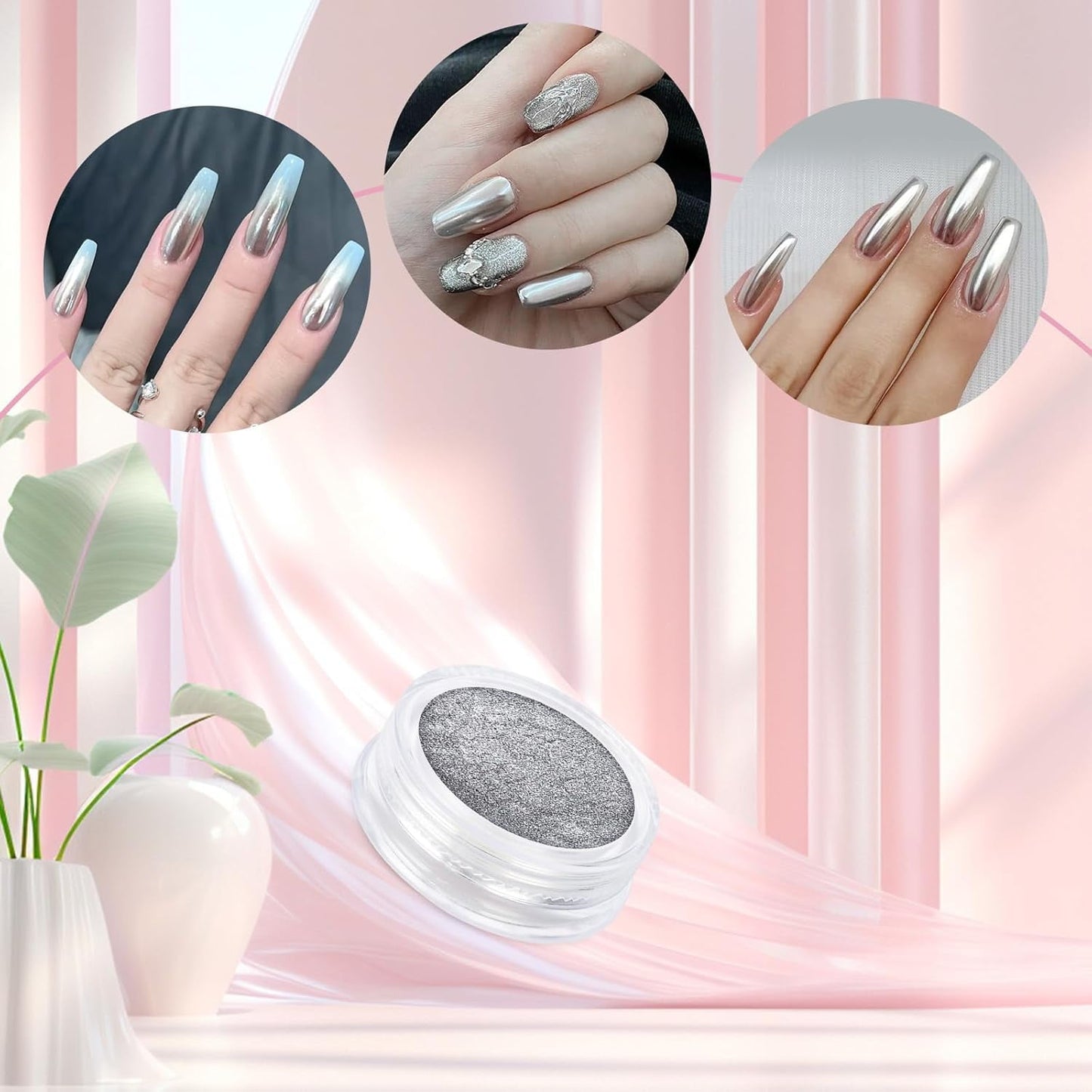 Livhil 8pcs Chrome Nail Powder, Mirror-effect Dip Powder Nail Kit, Pearl Chrome Nail Powder for Home DIY and Nail Salon