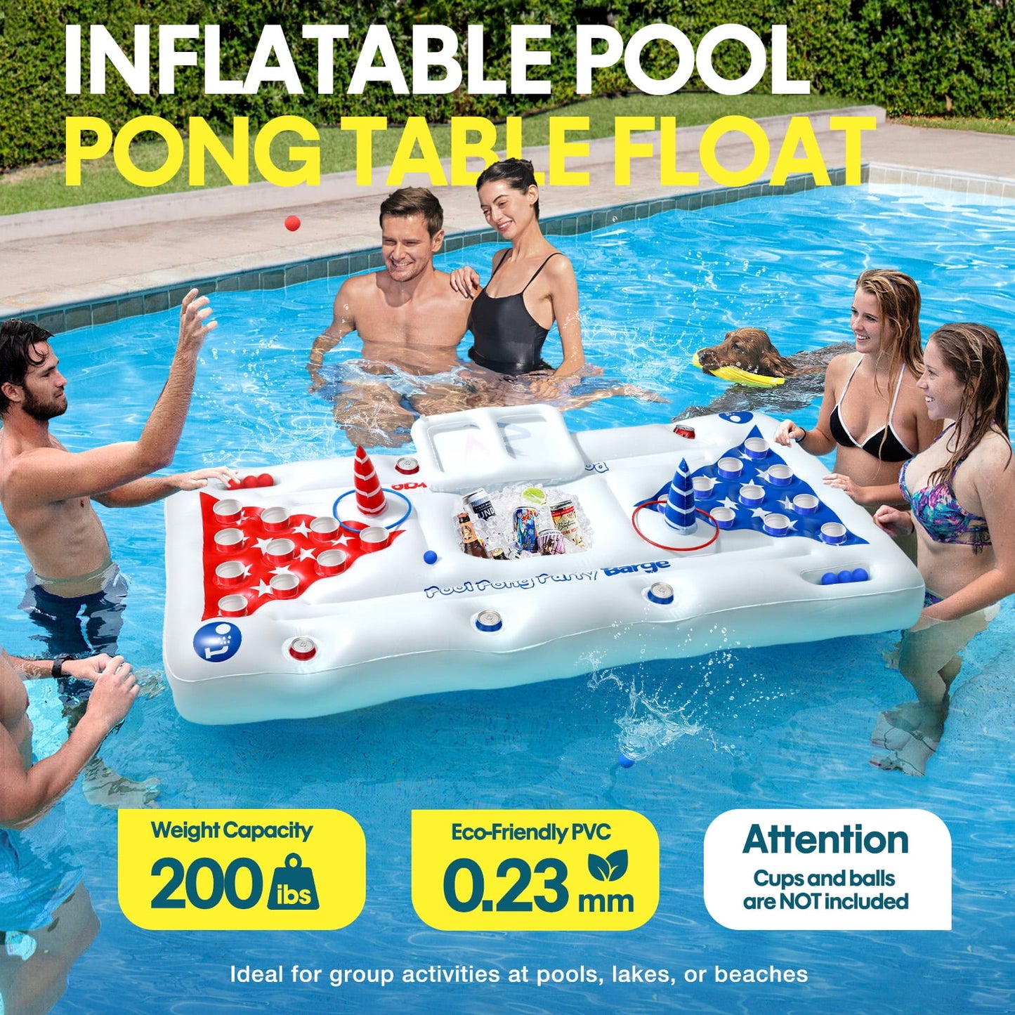 Livhil 71" x 31" Adult Pong Inflatable Pool Game White