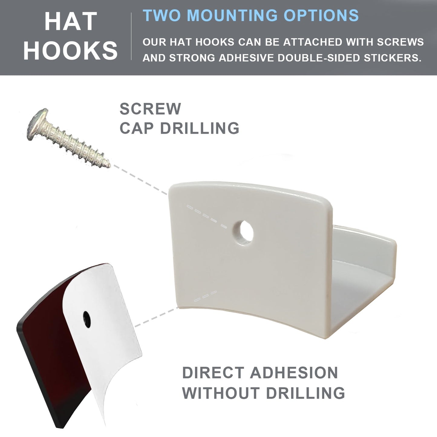 Livhil 24 Pack Adhesive Hat Hooks for Wall, Wide Brim Hat Holder Organizer, Strong Hold Hat Rack for Baseball Caps