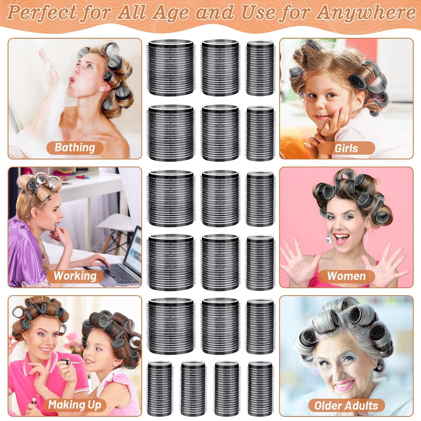 Livhil 24pcs Hair Rollers for Women Set, Reusable Velcro Rollers for Hair, Self Grip Rollers Hair Curlers, Heatless Curls