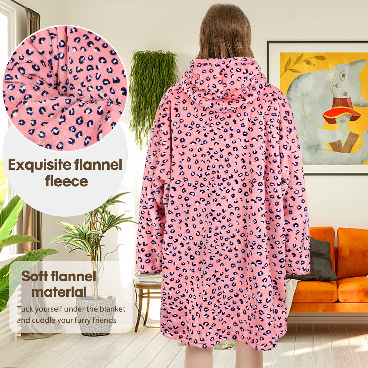 Livhil Wearable Blanket Hoodie Sweater, Blanket Sweatshirt with Sleeves Blanket Hoodies for Women Girls and Kids, Plush Hoodie Blanket