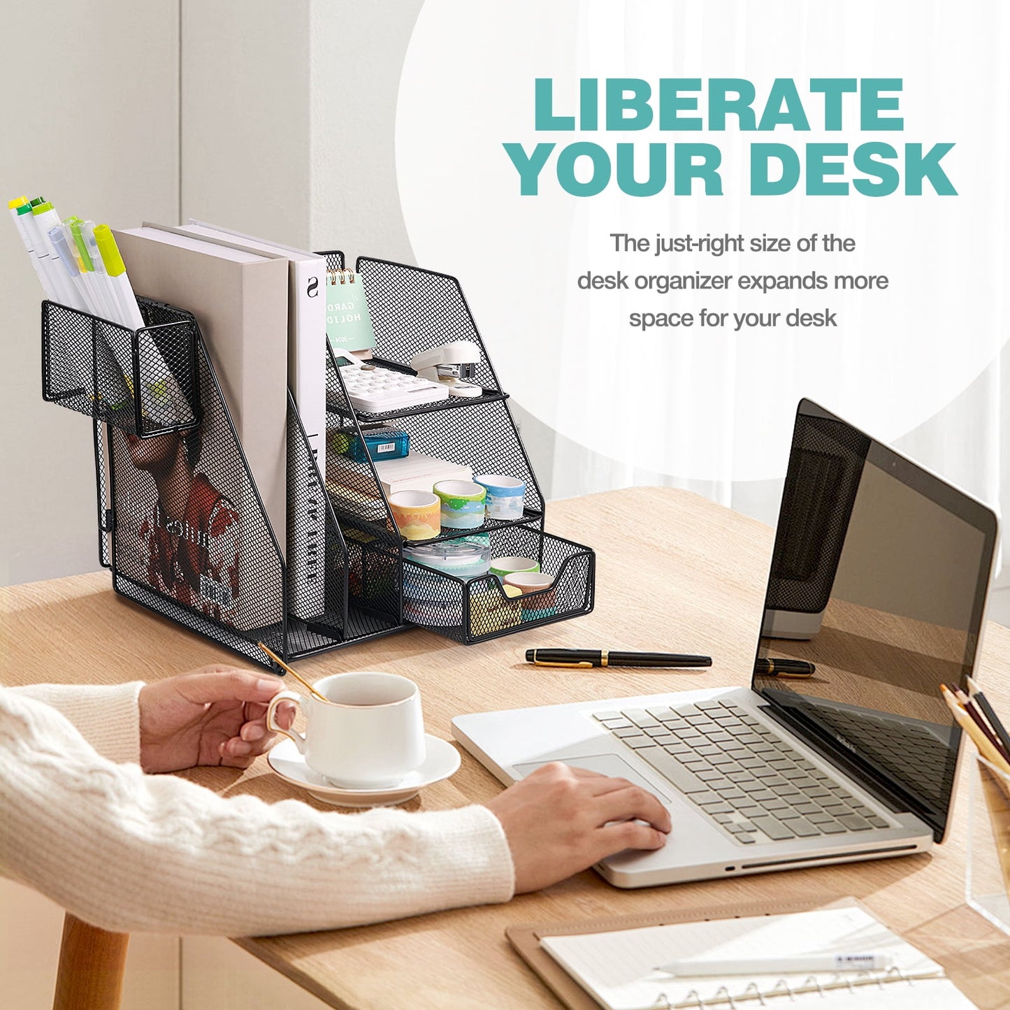 Livhil Desk Organizer Office Accessories, Workspace Rose Gold Desktop Organizer, File Organizer for Desk Drawer Organizer