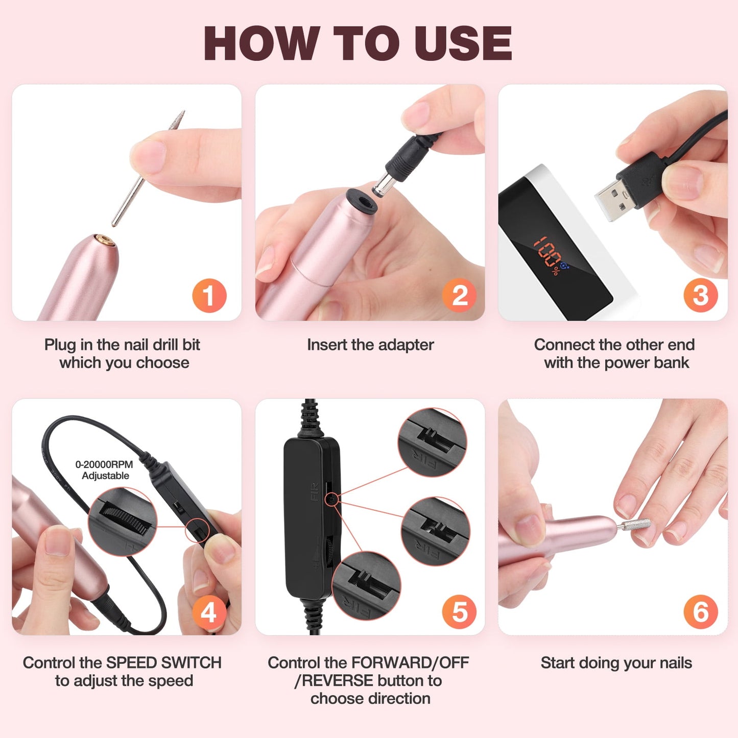 Livhil Electric Nail Drill Machine Nail File Portable Nail Tools with Nail Drill Bits Sanding Bands