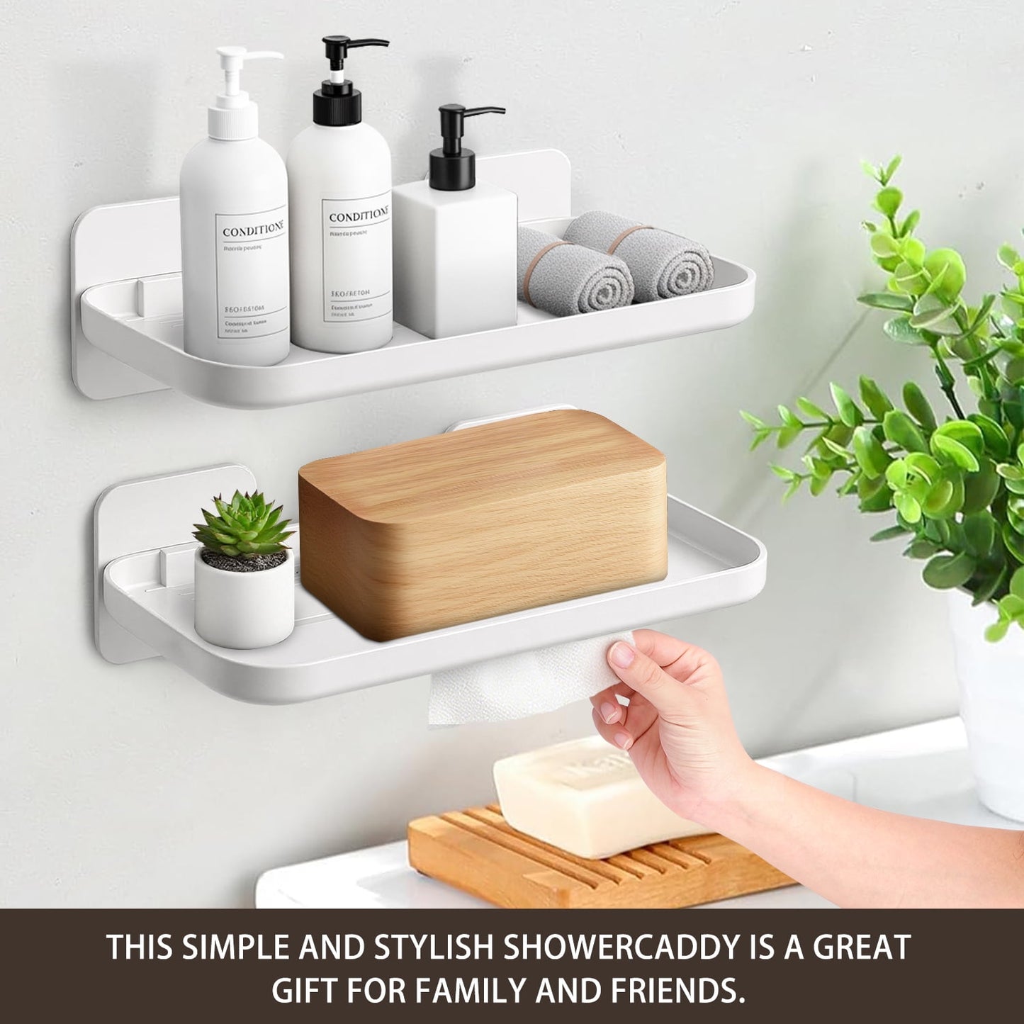 Livhil Adhesive Shower Caddy, Plastic No-Drill Bathroom Caddy, Bathroom organizer for Shower Kitchen