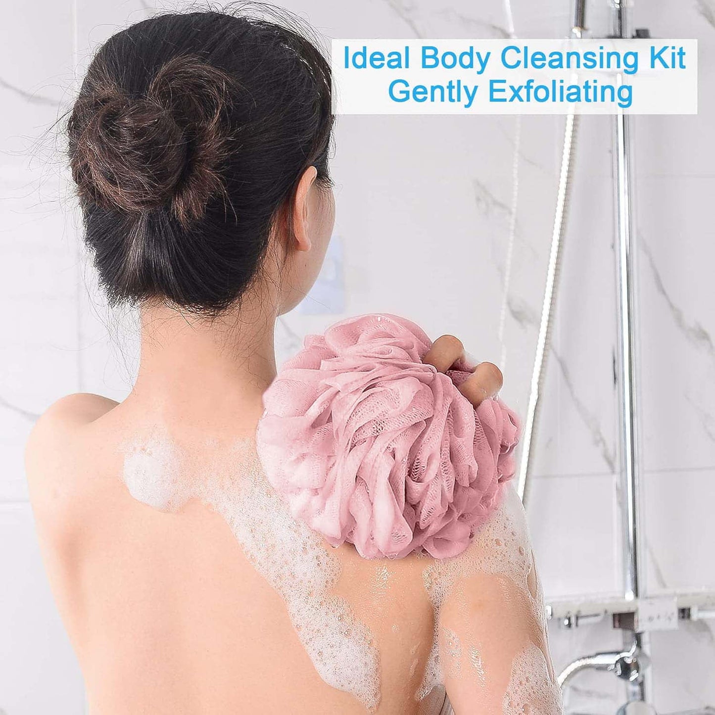 Livhil 4pcs Shower Loofah Sponge, Exfoliating Body Scrubber Bath Sponge for Women and Men, Loofa Shower Sponge