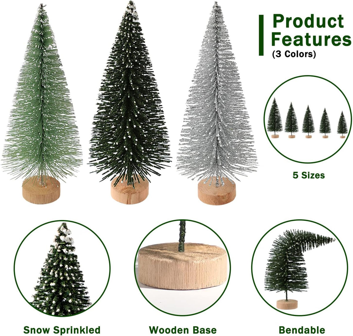 hatisan 30pcs Mini Christmas Trees Artificial Christmas Tree Bottle Brush Trees with Wooden Base for Christmas Decor Party Home Table Craft Decorations