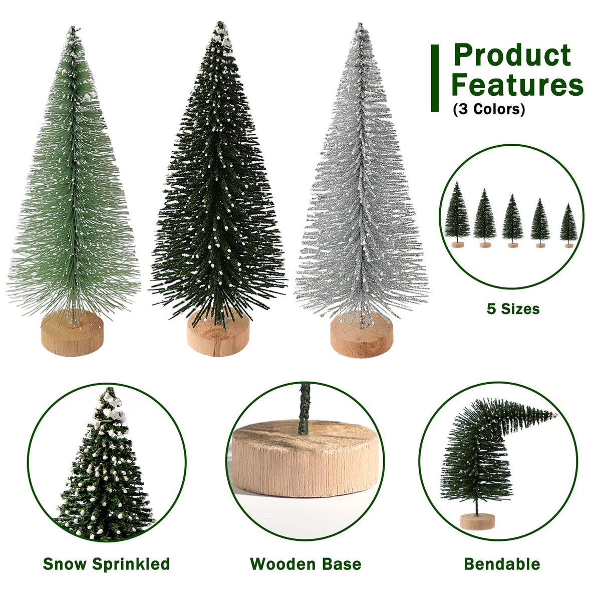 hatisan 30pcs Mini Christmas Trees Artificial Christmas Tree Bottle Brush Trees with Wooden Base for Christmas Decor Party Home Table Craft Decorations