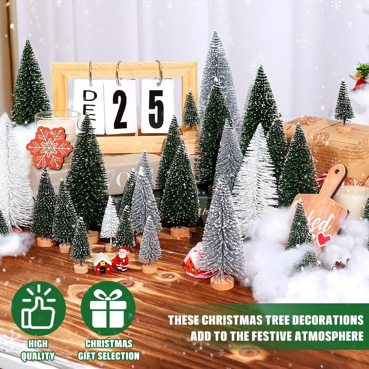 hatisan 30pcs Mini Christmas Trees Artificial Christmas Tree Bottle Brush Trees with Wooden Base for Christmas Decor Party Home Table Craft Decorations