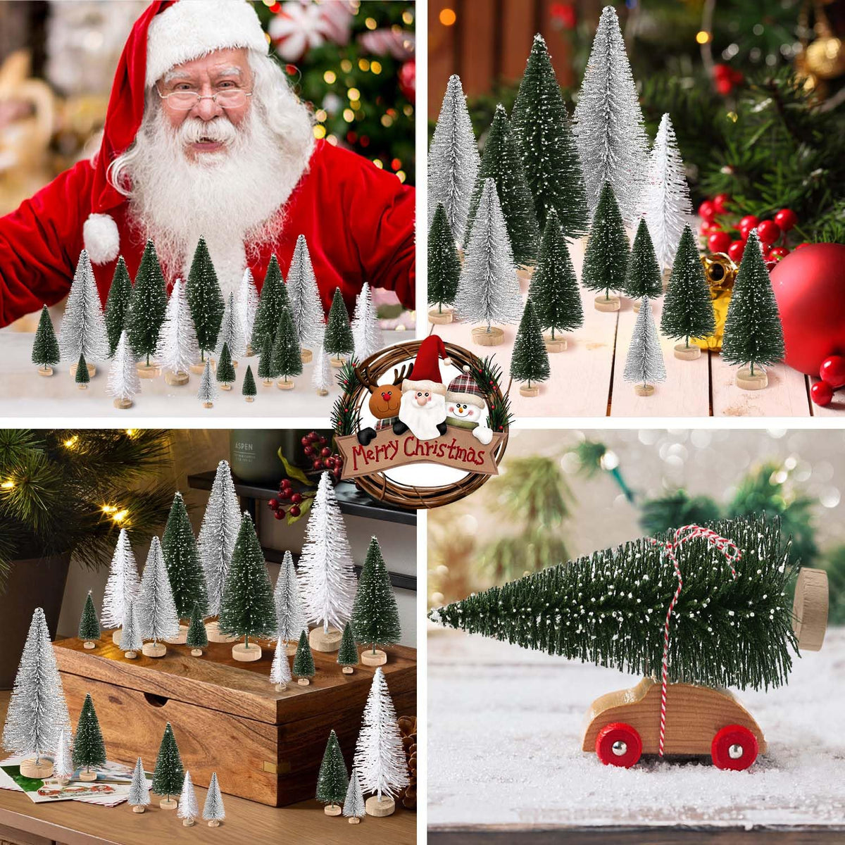hatisan 30pcs Mini Christmas Trees Artificial Christmas Tree Bottle Brush Trees with Wooden Base for Christmas Decor Party Home Table Craft Decorations