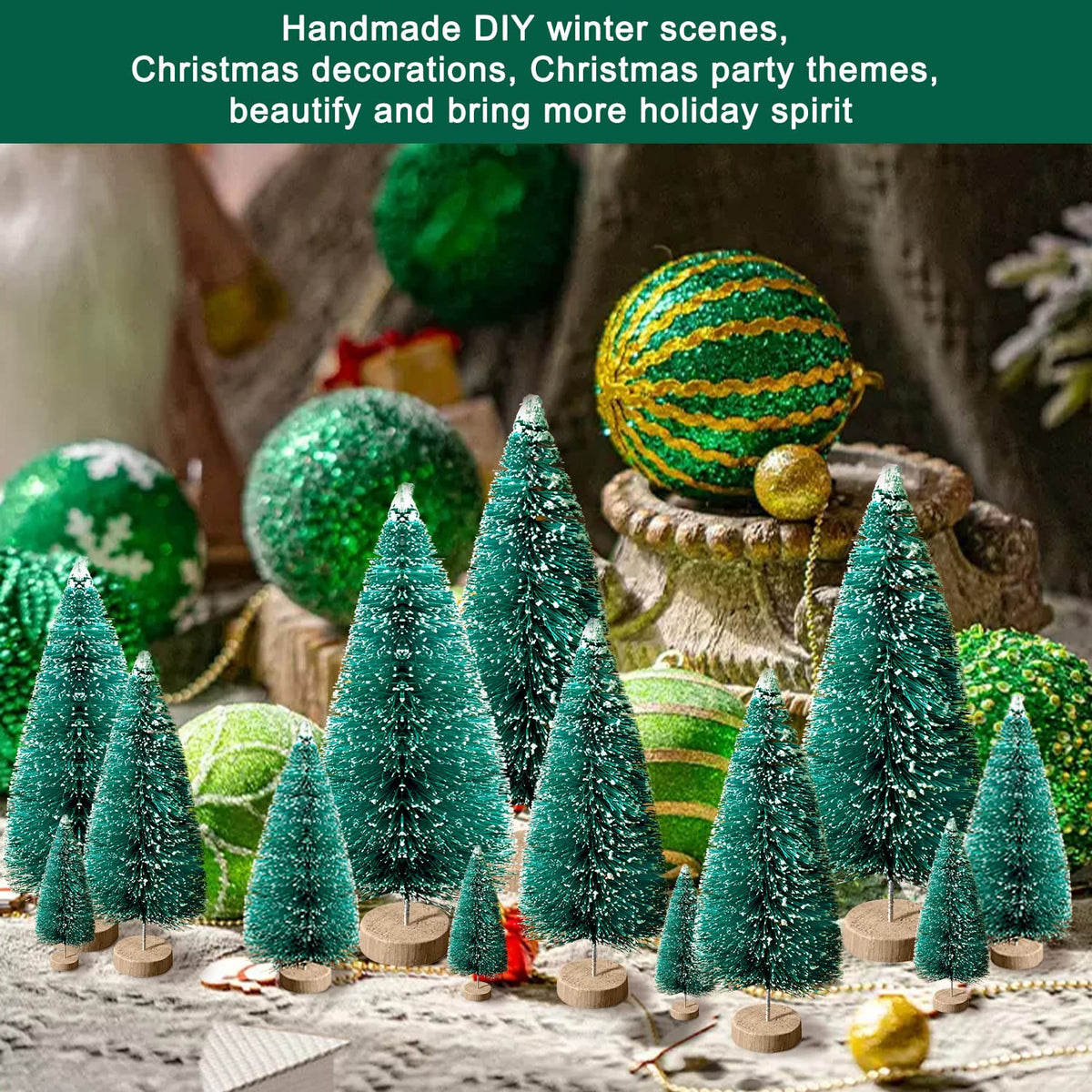 hatisan 30pcs Mini Christmas Trees Artificial Christmas Tree Bottle Brush Trees with Wooden Base for Christmas Decor Party Home Table Craft Decorations