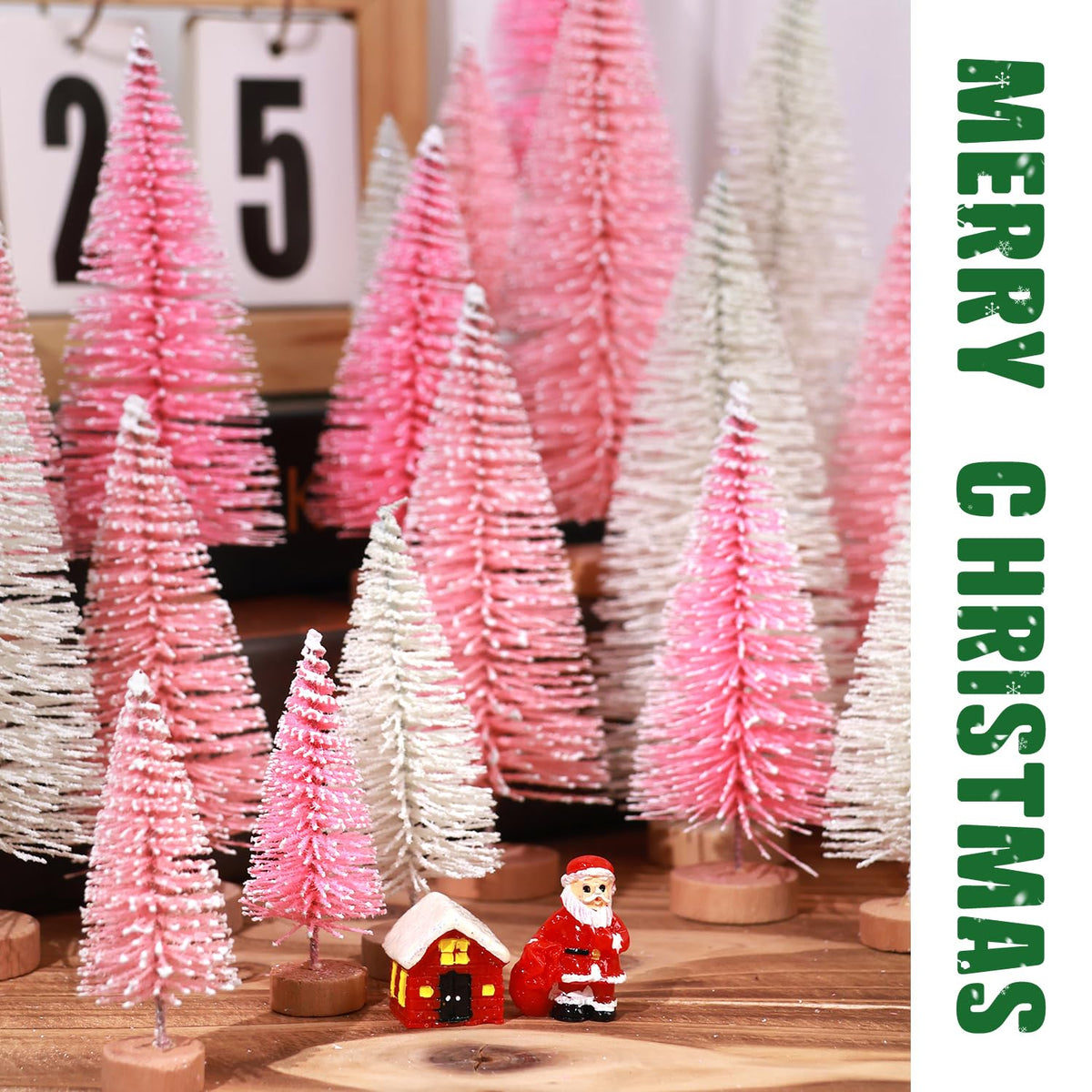 hatisan 30pcs Mini Christmas Trees Artificial Christmas Tree Bottle Brush Trees with Wooden Base for Christmas Decor Party Home Table Craft Decorations