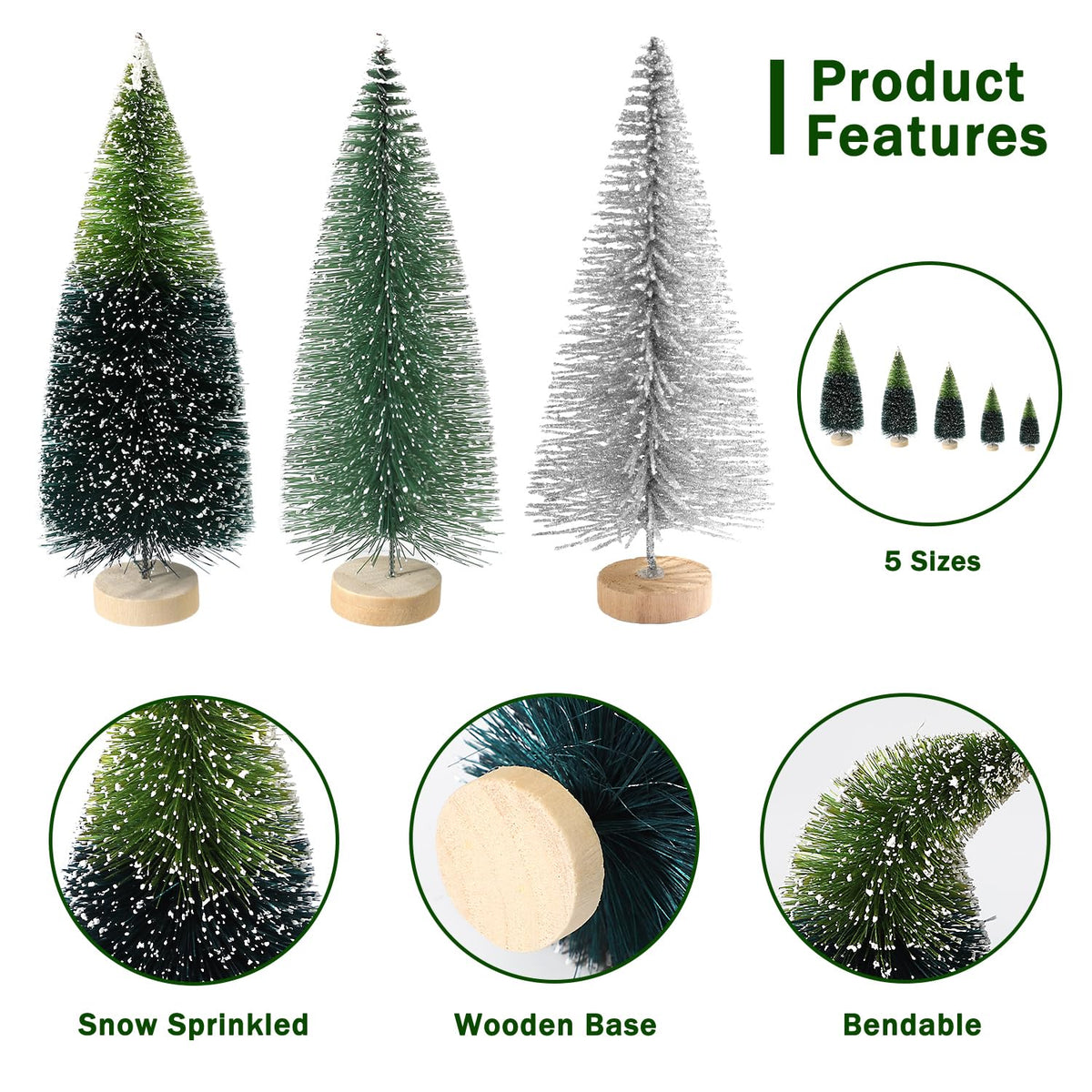 hatisan 30pcs Mini Christmas Trees Artificial Christmas Tree Bottle Brush Trees with Wooden Base for Christmas Decor Party Home Table Craft Decorations