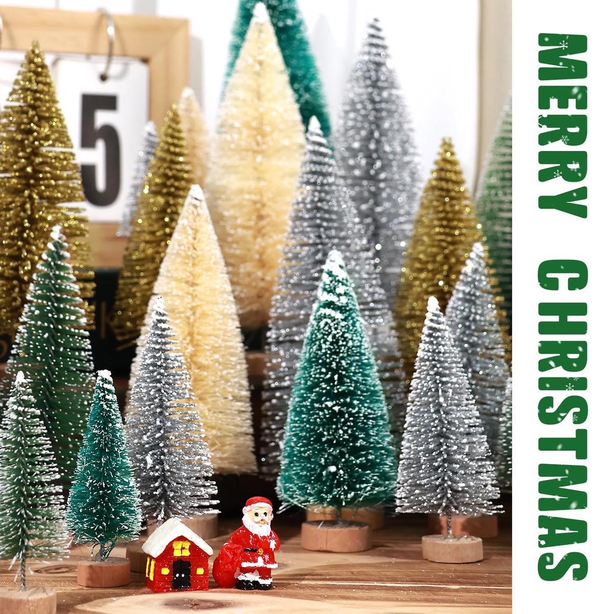 hatisan 30pcs Mini Christmas Trees Artificial Christmas Tree Bottle Brush Trees with Wooden Base for Christmas Decor Party Home Table Craft Decorations