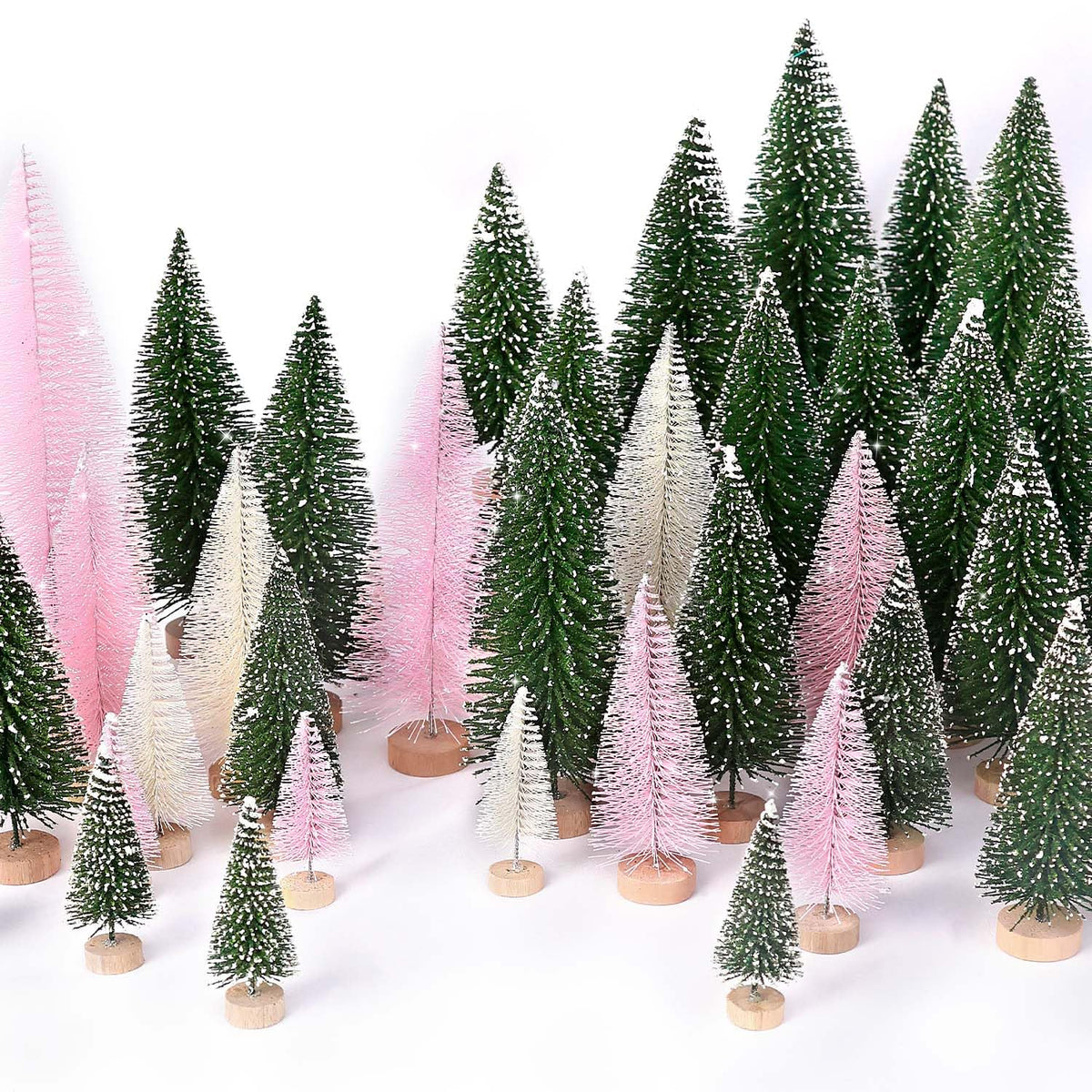 hatisan 30pcs Mini Christmas Trees Artificial Christmas Tree Bottle Brush Trees with Wooden Base for Christmas Decor Party Home Table Craft Decorations