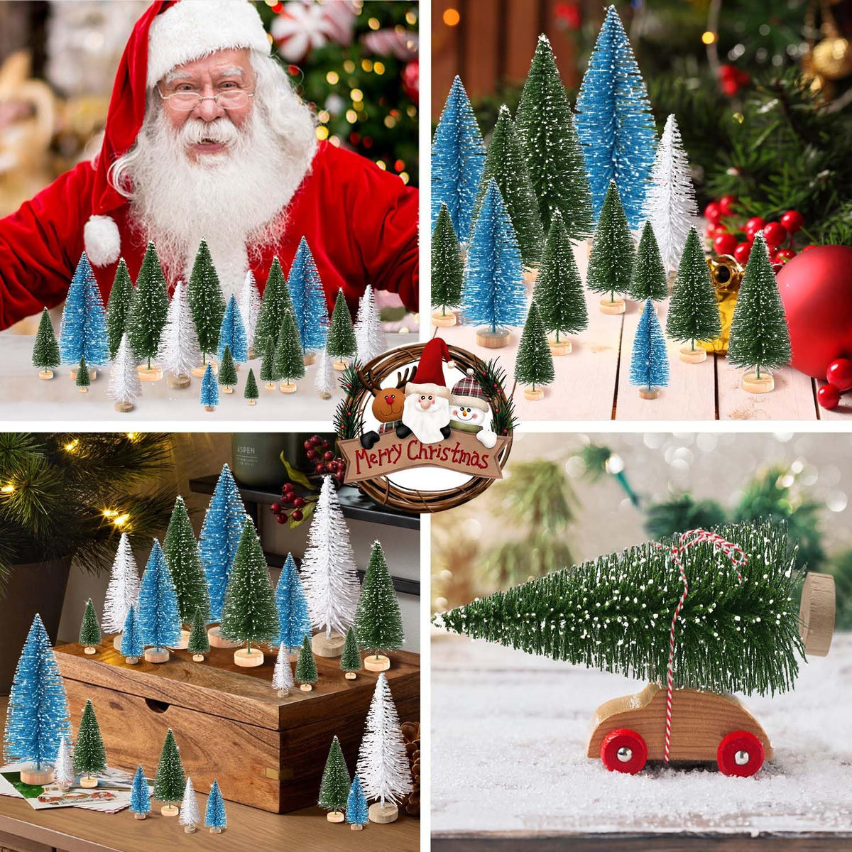 hatisan 30pcs Mini Christmas Trees Artificial Christmas Tree Bottle Brush Trees with Wooden Base for Christmas Decor Party Home Table Craft Decorations