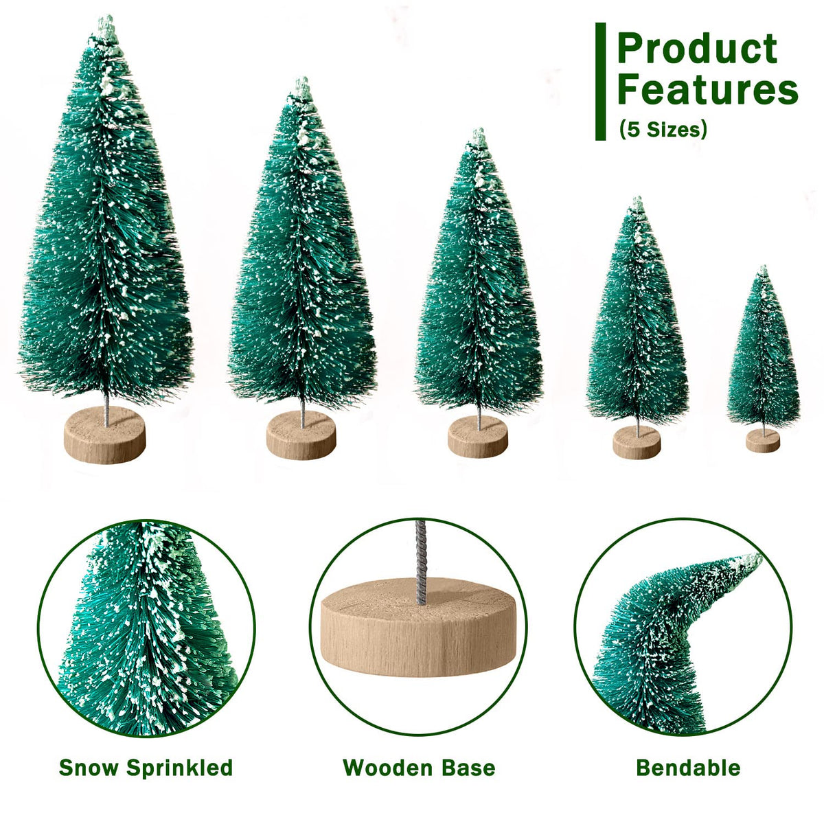 hatisan 30pcs Mini Christmas Trees Artificial Christmas Tree Bottle Brush Trees with Wooden Base for Christmas Decor Party Home Table Craft Decorations