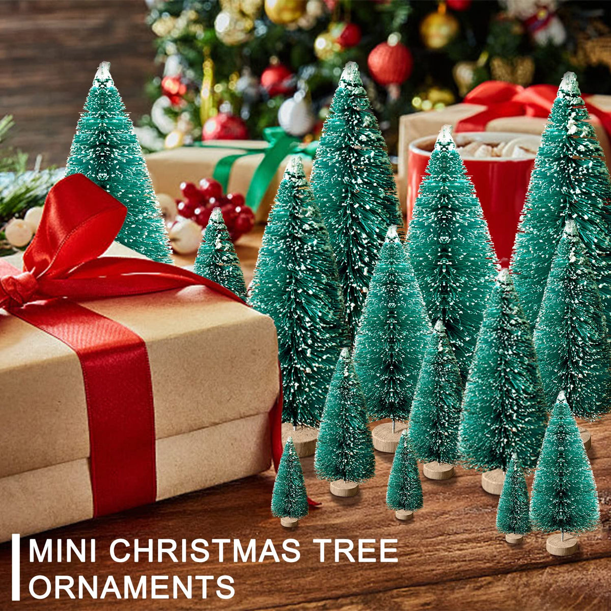 hatisan 30pcs Mini Christmas Trees Artificial Christmas Tree Bottle Brush Trees with Wooden Base for Christmas Decor Party Home Table Craft Decorations