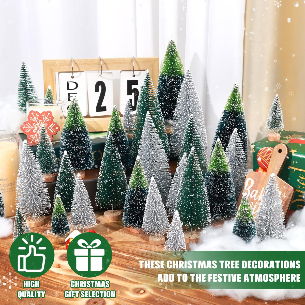 hatisan 30pcs Mini Christmas Trees Artificial Christmas Tree Bottle Brush Trees with Wooden Base for Christmas Decor Party Home Table Craft Decorations