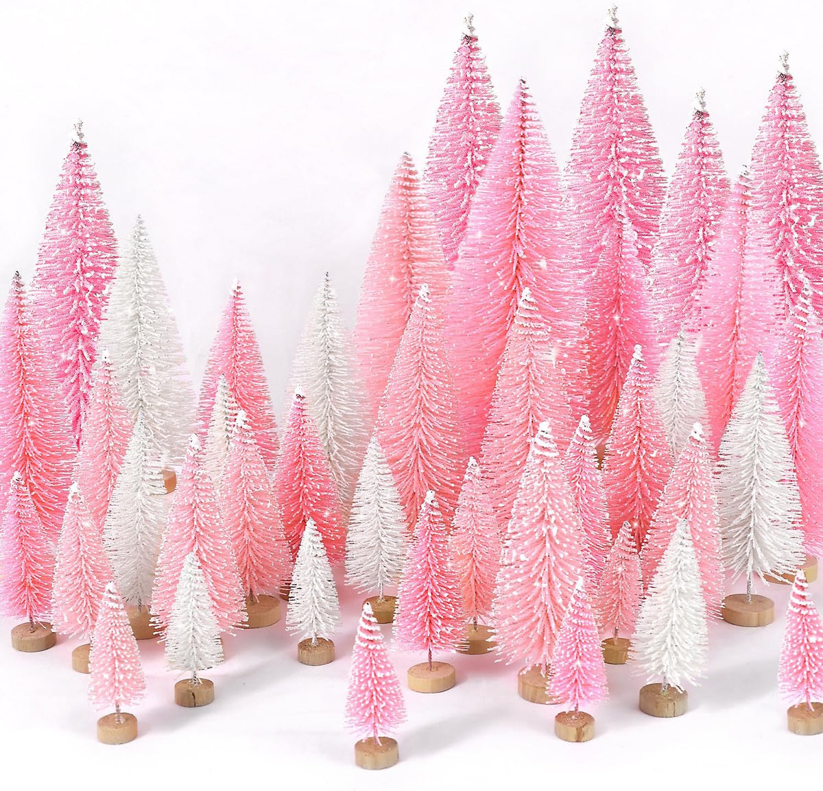 hatisan 30pcs Mini Christmas Trees Artificial Christmas Tree Bottle Brush Trees with Wooden Base for Christmas Decor Party Home Table Craft Decorations