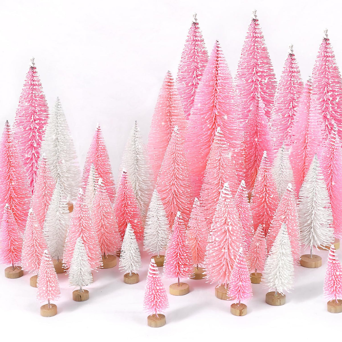 hatisan 30pcs Mini Christmas Trees Artificial Christmas Tree Bottle Brush Trees with Wooden Base for Christmas Decor Party Home Table Craft Decorations