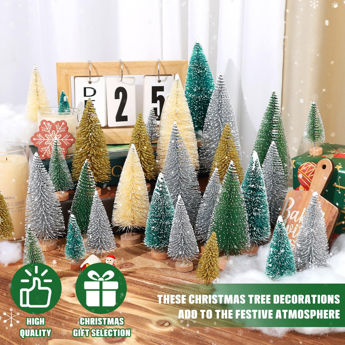 hatisan 30pcs Mini Christmas Trees Artificial Christmas Tree Bottle Brush Trees with Wooden Base for Christmas Decor Party Home Table Craft Decorations