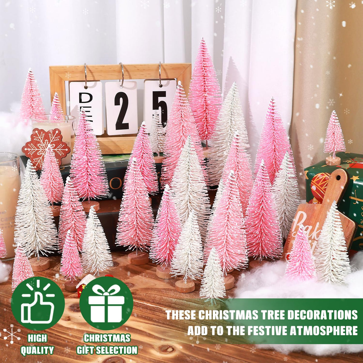 hatisan 30pcs Mini Christmas Trees Artificial Christmas Tree Bottle Brush Trees with Wooden Base for Christmas Decor Party Home Table Craft Decorations