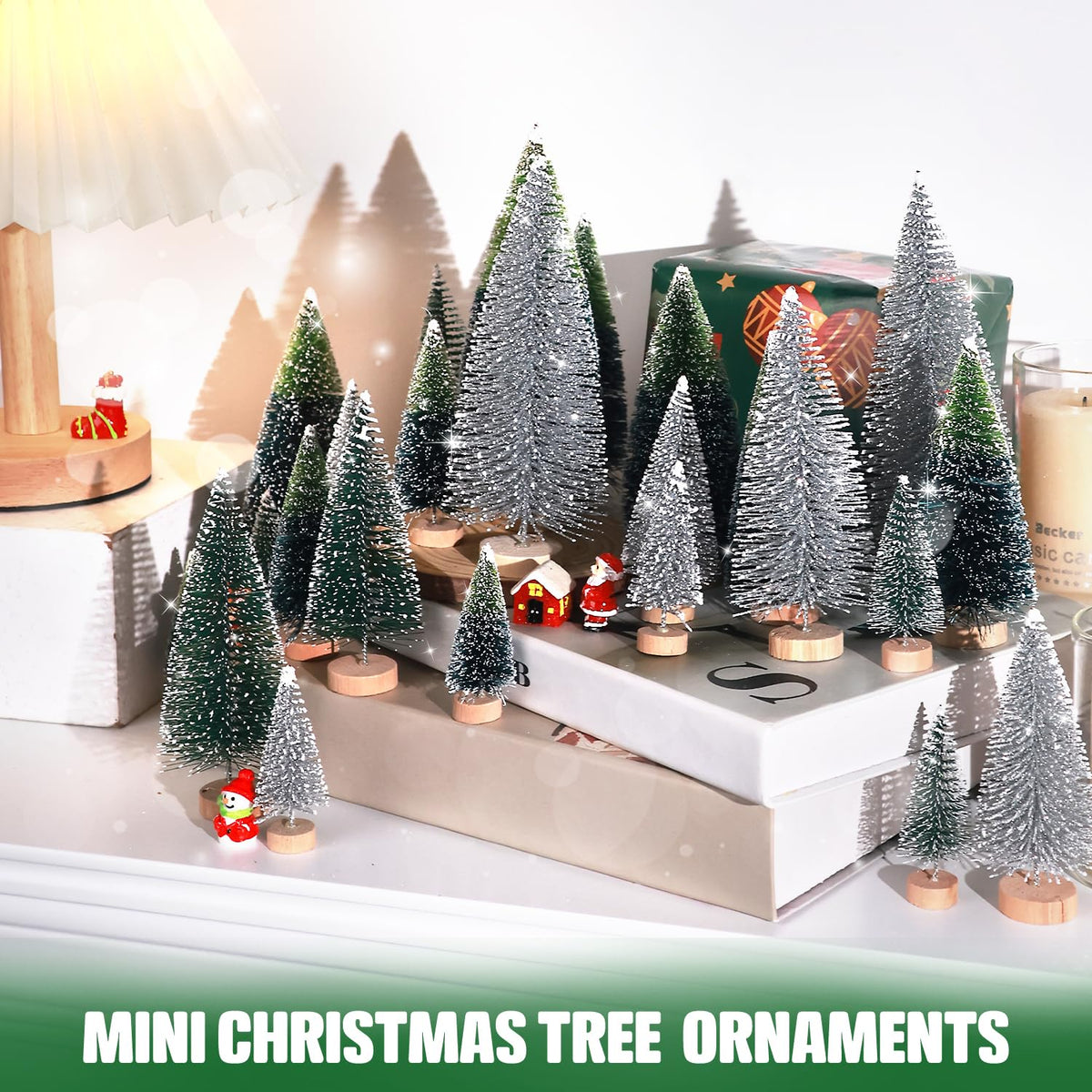 hatisan 30pcs Mini Christmas Trees Artificial Christmas Tree Bottle Brush Trees with Wooden Base for Christmas Decor Party Home Table Craft Decorations