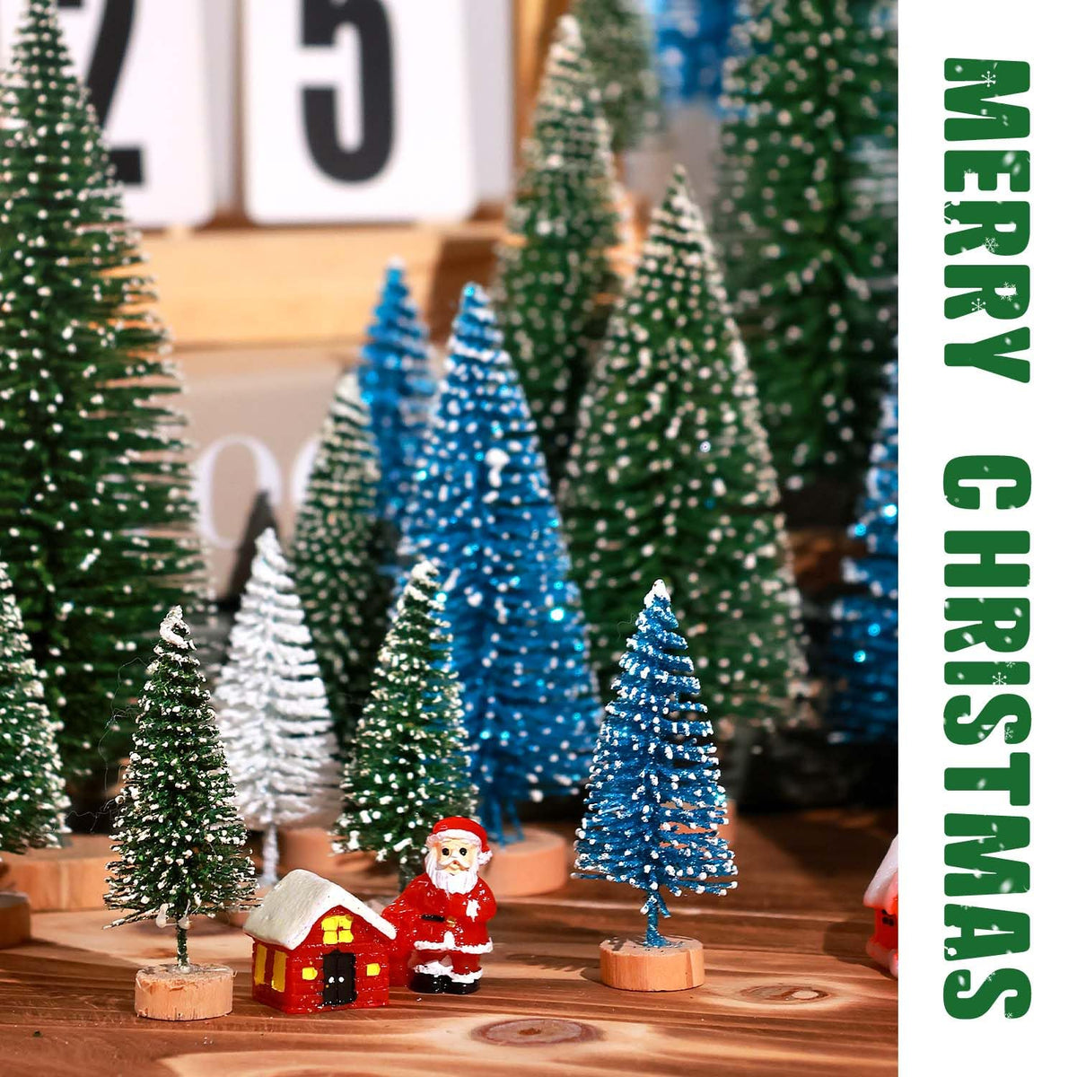 hatisan 30pcs Mini Christmas Trees Artificial Christmas Tree Bottle Brush Trees with Wooden Base for Christmas Decor Party Home Table Craft Decorations