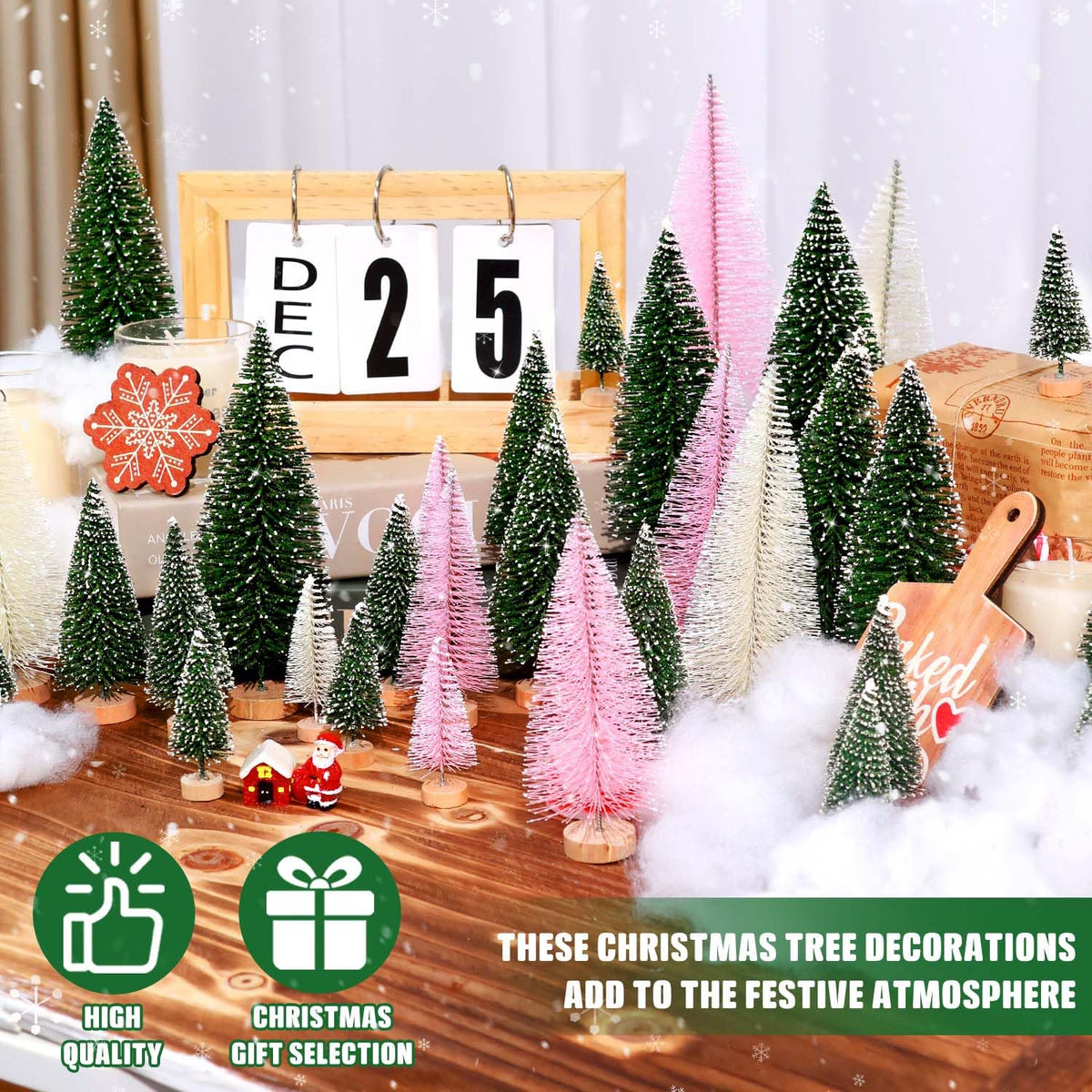 hatisan 30pcs Mini Christmas Trees Artificial Christmas Tree Bottle Brush Trees with Wooden Base for Christmas Decor Party Home Table Craft Decorations