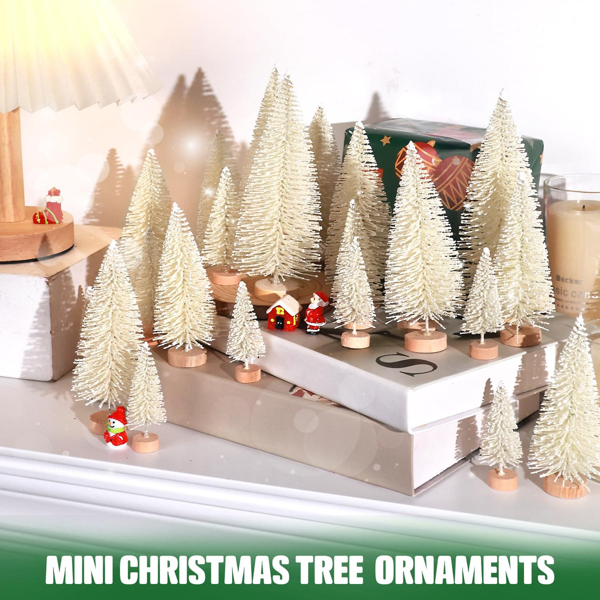 hatisan 30pcs Mini Christmas Trees Artificial Christmas Tree Bottle Brush Trees with Wooden Base for Christmas Decor Party Home Table Craft Decorations