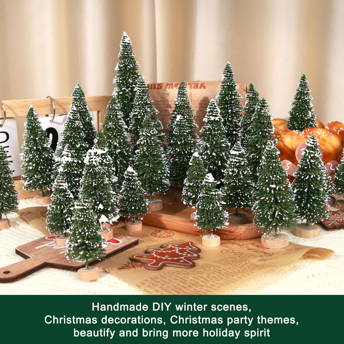 hatisan 30pcs Mini Christmas Trees Artificial Christmas Tree Bottle Brush Trees with Wooden Base for Christmas Decor Party Home Table Craft Decorations