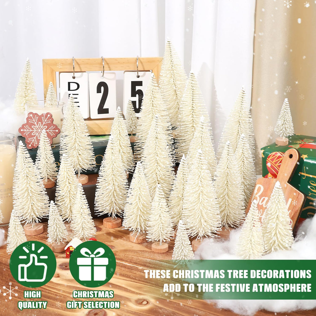 hatisan 30pcs Mini Christmas Trees Artificial Christmas Tree Bottle Brush Trees with Wooden Base for Christmas Decor Party Home Table Craft Decorations