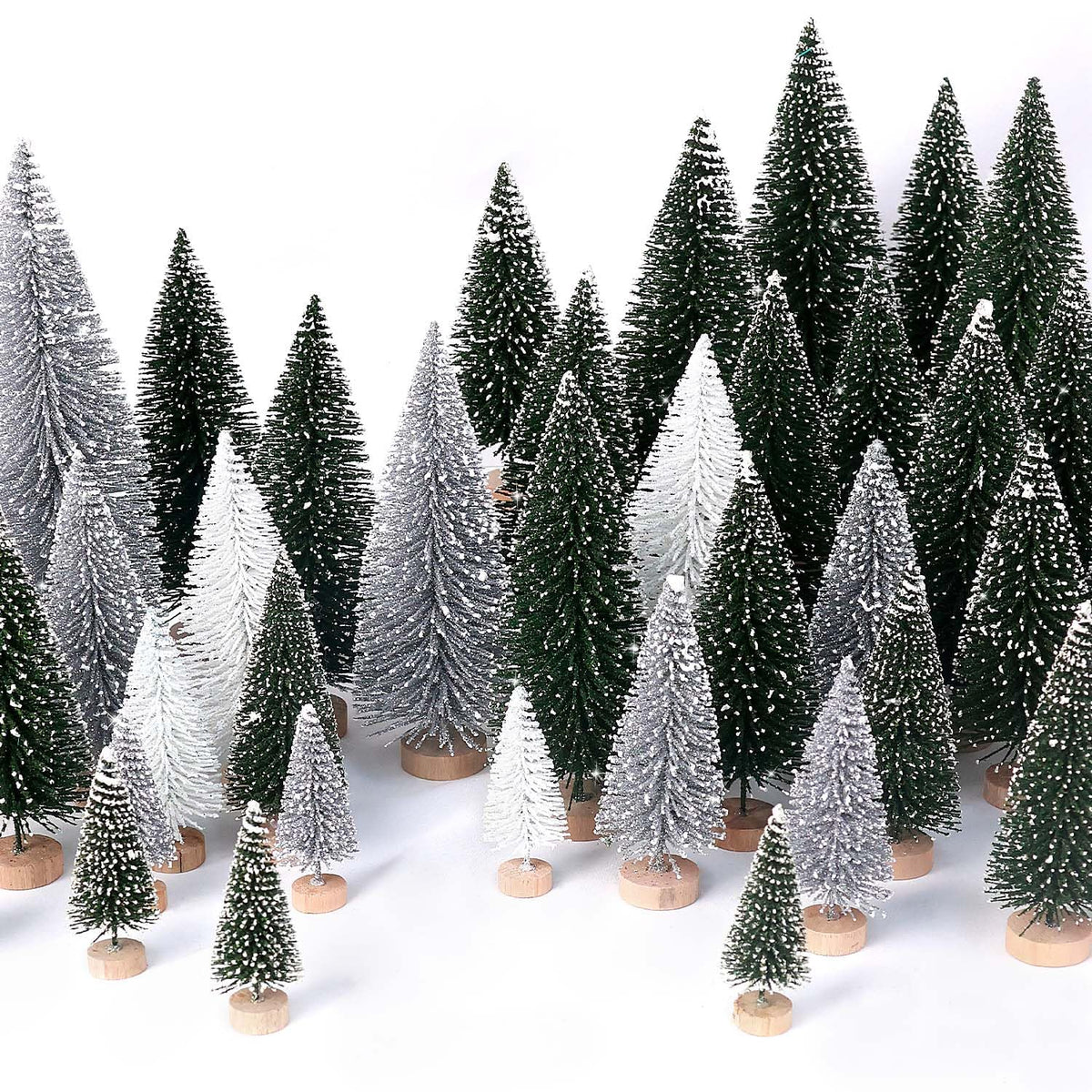 hatisan 30pcs Mini Christmas Trees Artificial Christmas Tree Bottle Brush Trees with Wooden Base for Christmas Decor Party Home Table Craft Decorations