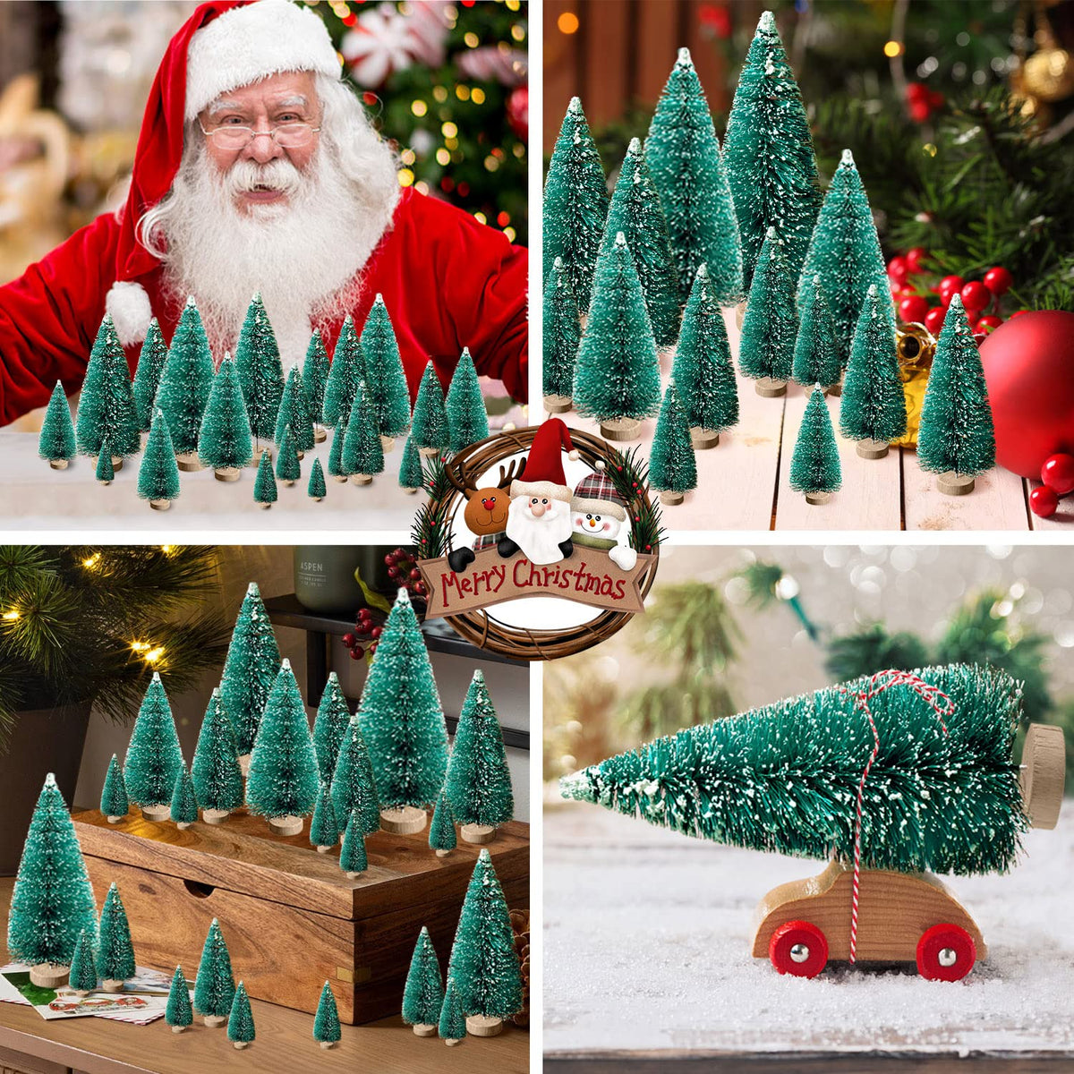 hatisan 30pcs Mini Christmas Trees Artificial Christmas Tree Bottle Brush Trees with Wooden Base for Christmas Decor Party Home Table Craft Decorations