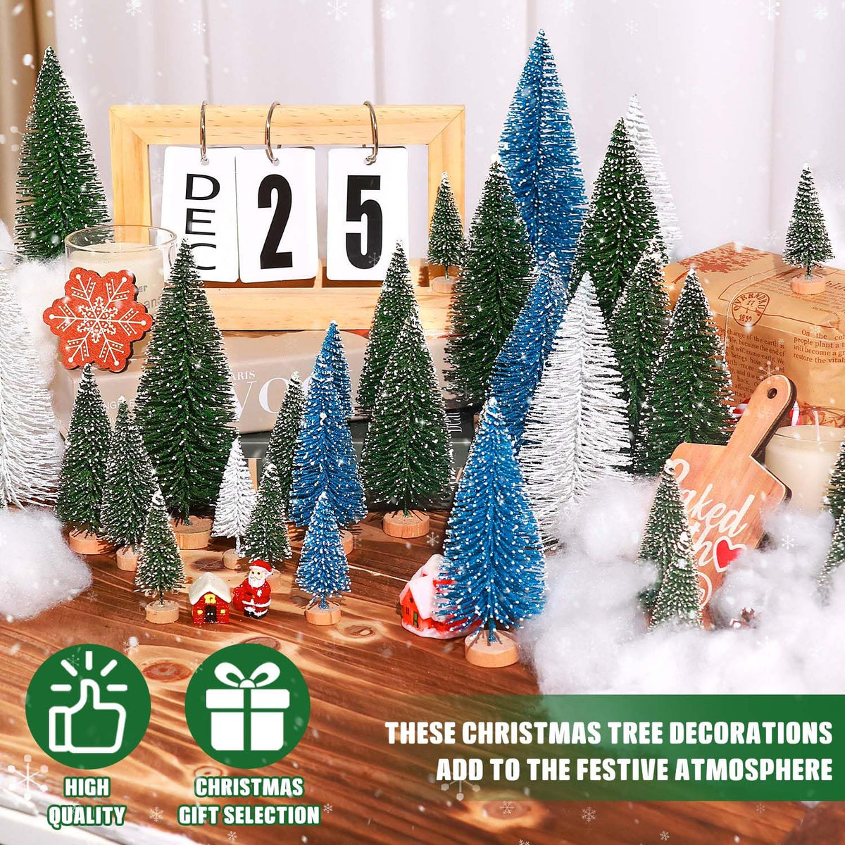 hatisan 30pcs Mini Christmas Trees Artificial Christmas Tree Bottle Brush Trees with Wooden Base for Christmas Decor Party Home Table Craft Decorations