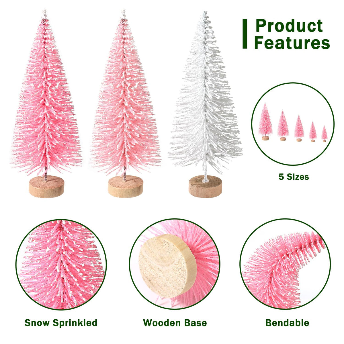 hatisan 30pcs Mini Christmas Trees Artificial Christmas Tree Bottle Brush Trees with Wooden Base for Christmas Decor Party Home Table Craft Decorations