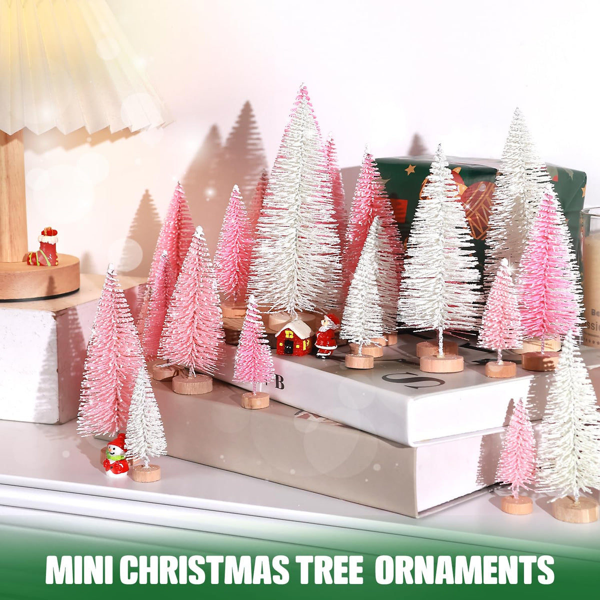 hatisan 30pcs Mini Christmas Trees Artificial Christmas Tree Bottle Brush Trees with Wooden Base for Christmas Decor Party Home Table Craft Decorations