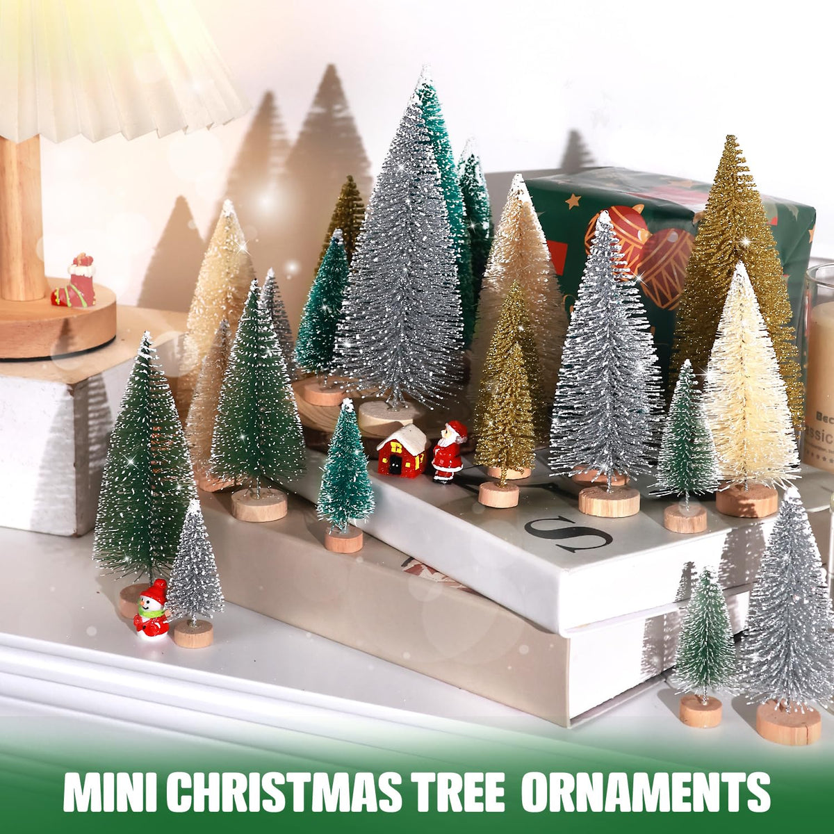 hatisan 30pcs Mini Christmas Trees Artificial Christmas Tree Bottle Brush Trees with Wooden Base for Christmas Decor Party Home Table Craft Decorations