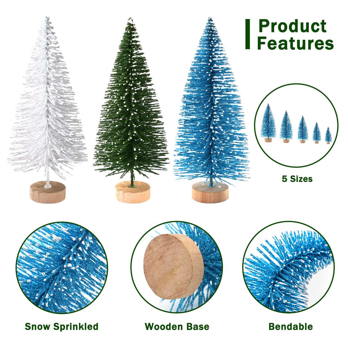 hatisan 30pcs Mini Christmas Trees Artificial Christmas Tree Bottle Brush Trees with Wooden Base for Christmas Decor Party Home Table Craft Decorations