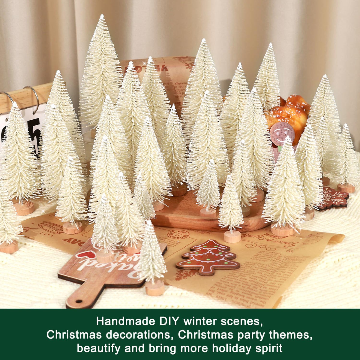 hatisan 30pcs Mini Christmas Trees Artificial Christmas Tree Bottle Brush Trees with Wooden Base for Christmas Decor Party Home Table Craft Decorations